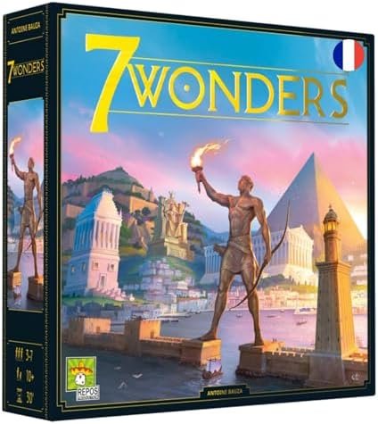 Asmodee - 7 Wonders Base Game - Strategy Board Game for Children from 10 Years - Golden Ace Award - Unlimited Replayability - 3 to 7 Players - 30 Min - in French - Repos Production