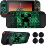 DLseego Case for Switch, Slim Soft Dockable Switch Protective Scratch-Resistant TPU Protective Cover with 2 Joycon Covers and 4 Joystick Handle Caps - Green Switch