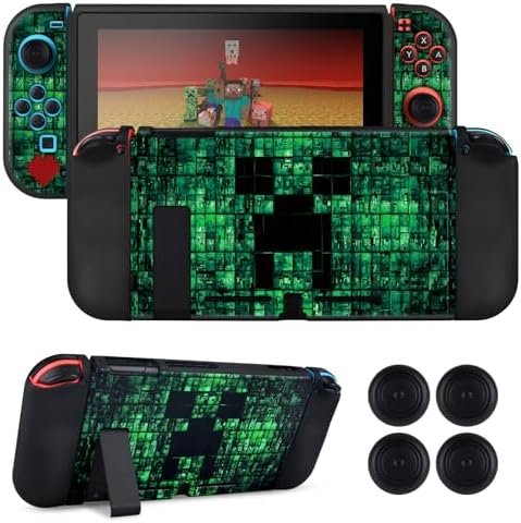 DLseego Case for Switch, Slim Soft Dockable Switch Protective Scratch-Resistant TPU Protective Cover with 2 Joycon Covers and 4 Joystick Handle Caps - Green Switch