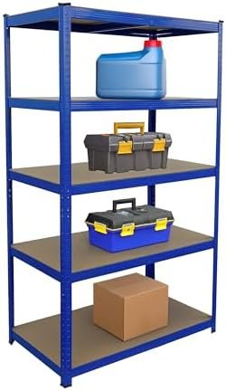 Étagère Robuste Relaxdays, H x l x P 180 x 100 x 60 cm, capacité 1 250 kg, 5 Niveaux MDF, étagère de Cave, Bleue.