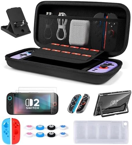 Étui de Protection pour Nintendo Switch 2 (2025) - Pochette Housse de Transport - Etui Rigide Portable Sac de Voyage avec 10 Cartouche de Jeux Rangement pour Nintendo Switch 2 Console Accessoires Noir