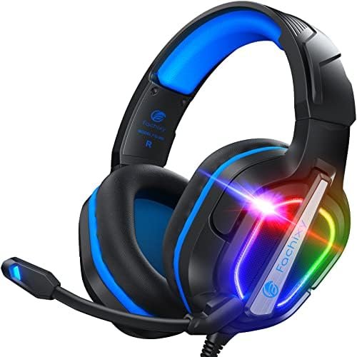 Fachixy FC200 Gaming Headset for PS5, PS4, PC, Xbox, Nintendo Switch, PS5 Headset with Cable and RGB Light, Stereo Surround Headset with Microphone, Noise Cancelling Gamer Headphones – Blue
