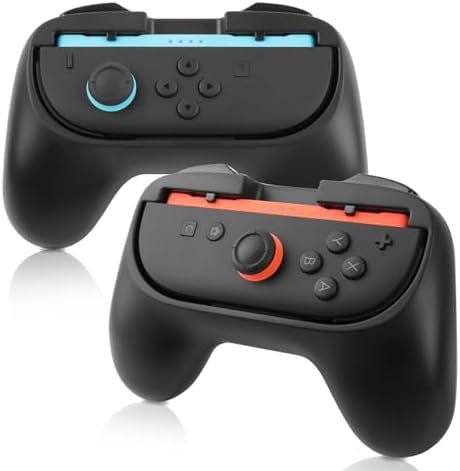 GEEKERA Lot de 2 poignées de manette compatibles avec Nintendo Switch 2 Joy-Cons, support confortable pour accessoires Switch, noir
