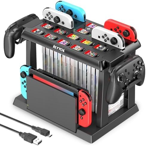 Kytok Tower Storage Stand for Nintendo Switch/OLED, Controller Charger Switch & Controller Holder, Multifunctional Tower Storage Accessories Game Switch with Charger Joycon Switch