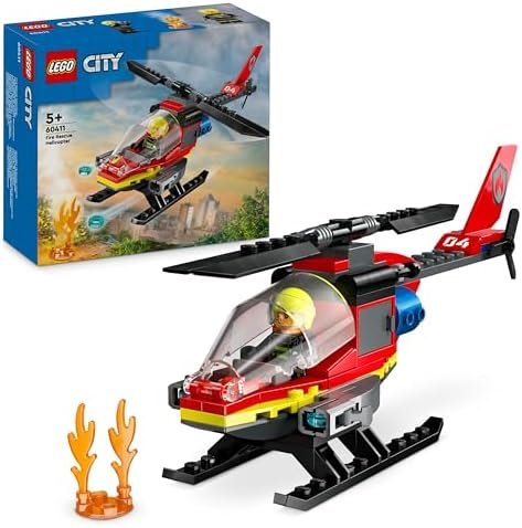 LEGO City L’Hélicoptère de Secours des Pompiers, Ensemble de Construction avec Minifigurines de Pilote Pompier, Cadeau pour Garçons et Filles de 5 Ans ou Plus, Jeu Imaginatif 60411