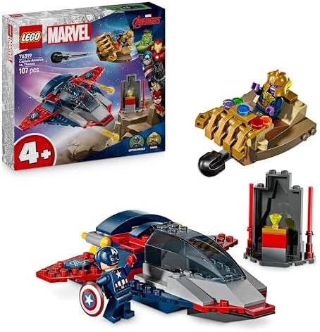 LEGO Marvel Captain America vs Thanos – Avengers Toy with Jet Plane & 2 Minifigures with Accessories Including Captain's Shield – Superhero Gift for Boys from 4 Years 76319
