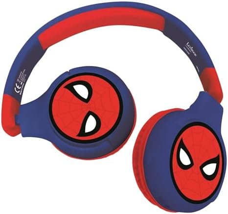 Lexibook - Marvel Spiderman - 2-in-1 Bluetooth and Wired Stereo Headphones Wireless Wired Limited Sound Foldable Adjustable Rechargeable Battery Red/Blue HPBT010SP
