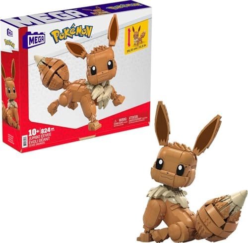 Mega Pokémon Action Figure Eevee Articulated 29 cm, Building Bricks Set for Kids and Adults, Collectible Pokemon Model with 834 Pieces, Toy for 10 Years and Older, GMD34