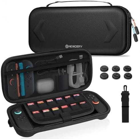 NEWDERY Étui de Transport pour Nintendo Switch 2, Coque Rigide de Protection Grande capacité avec bandoulière et 12 emplacements pour Cartes de Jeu, Sac de Rangement Portable pour Switch 2