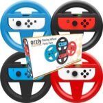 Orzly Multi Pack of 4 Steering Wheels for Mariokart on Nintendo Switch [Pack Includes: 1 x Red Steering Wheel + 1 x Blue Steering Wheel + 2 x Black Steering Wheels] (The Console and Joy-Con