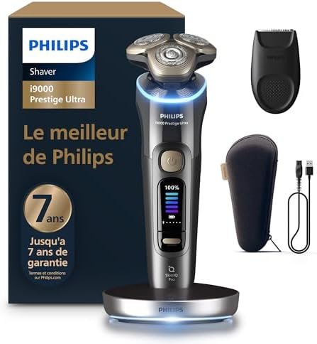 Philips i9000 Prestige Ultra Shaver, Wet and Dry Electric Shaver, Skin IQ Pro Technology, Triple Lift & Cut System, 360° Rotating NanoTech Precision Blades, 5 Shaving Modes, XP9402/11