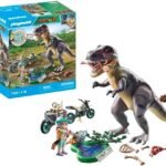 Playmobil 71524 Explorer with Motorcycle and Tyrannosaurus - Search for the T-Rex - Dinos range made with More than 80% recycled or bio-based materials on average - Dinos World - From 4 years old