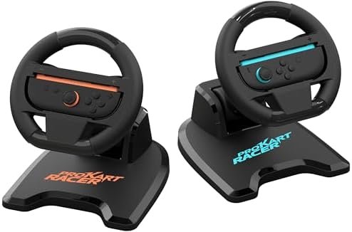 Subsonic – Lot de 2 volants de course pour Joy-Con Nintendo Switch et Switch 2 – Volants pliables avec stand et support ventouses compatible Joycon Switch et Switch 2 - Noir