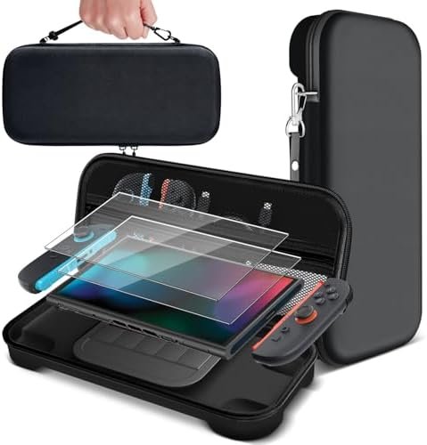 TNP for Nintendo Switch 2 Carrying Case 2025 – Hard Shell EVA Travel Switch 2 Case with 10 Game Card Slots, Screen Protective Cover, Accessories Storage Bag, Dual-Layer, Black