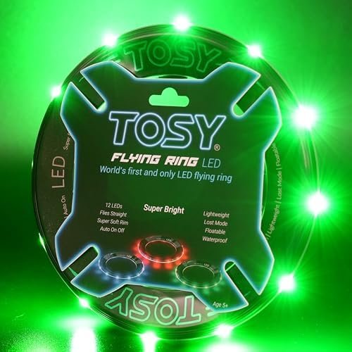 TOSY Multi-Color LED Flying Ring or 12 LED Mono Bright Lost Mode Auto Ignition Safe Soft Waterproof Lightweight Frisbee Birthday Camping Gift for Boy/Girls/Kids