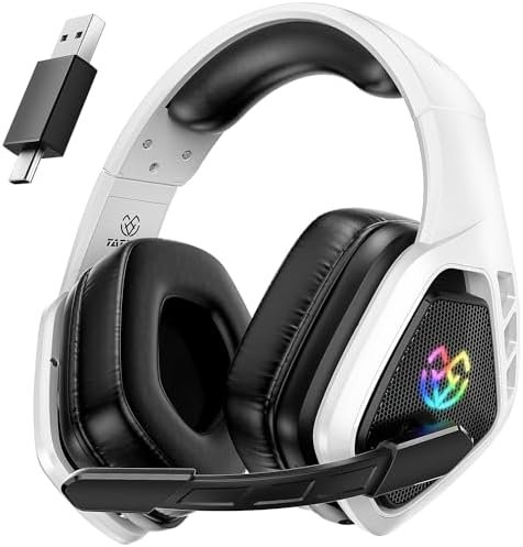 Tatybo Wireless Gaming Headset for PC, PS5, PS4, 2.4GHz USB and Type-C with Microphone, 40H Battery, Bluetooth Headset for Switch, Laptop, Mobile, Mac, Black and White