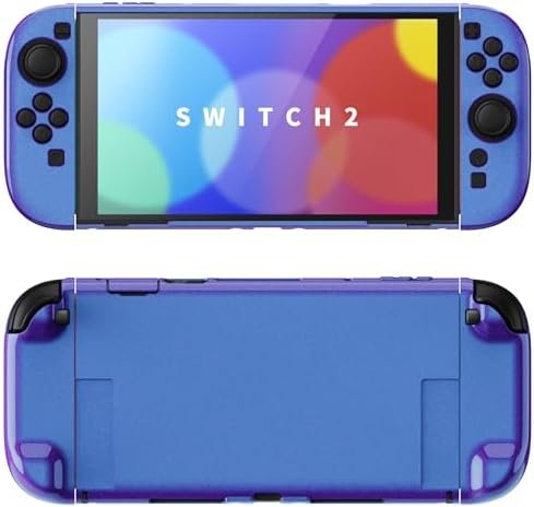 playvital Case for Switch 2 Console with Stand & Joystick Cap, Hard Protective Case for Nintendo Switch 2 Joycon Joycon Grip Cover Dockable-Chameleon Blue Purple