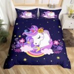 Unicorn Duvet Cover for Children Unicorn 140 x 200 cm Girls Purple Unicorn Bedding Flower Horse Bedding Set Pink Yellow Bow - Sky Unicorn Duvet Cover Unicorn Bedding Set with Zipper